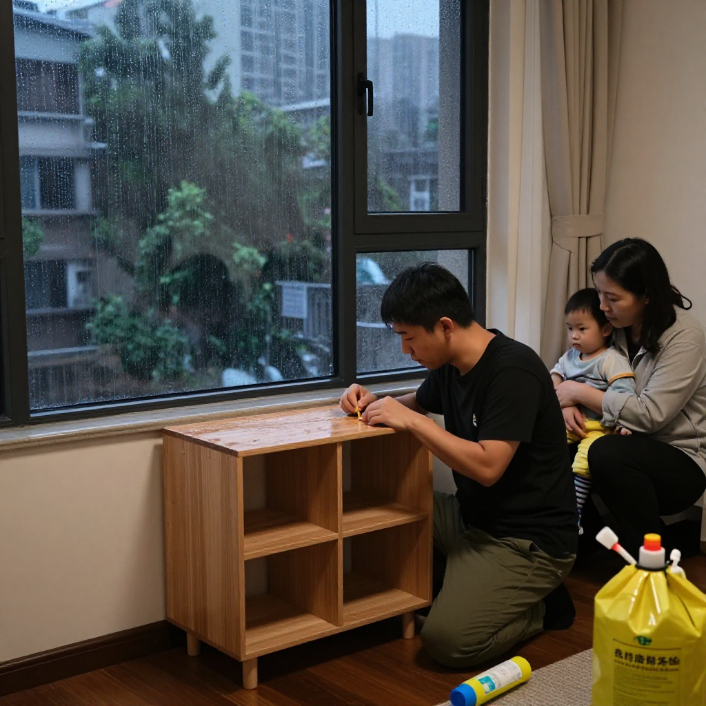 一號信號夜搶修兒童房漏水櫃（AI生成示意圖）