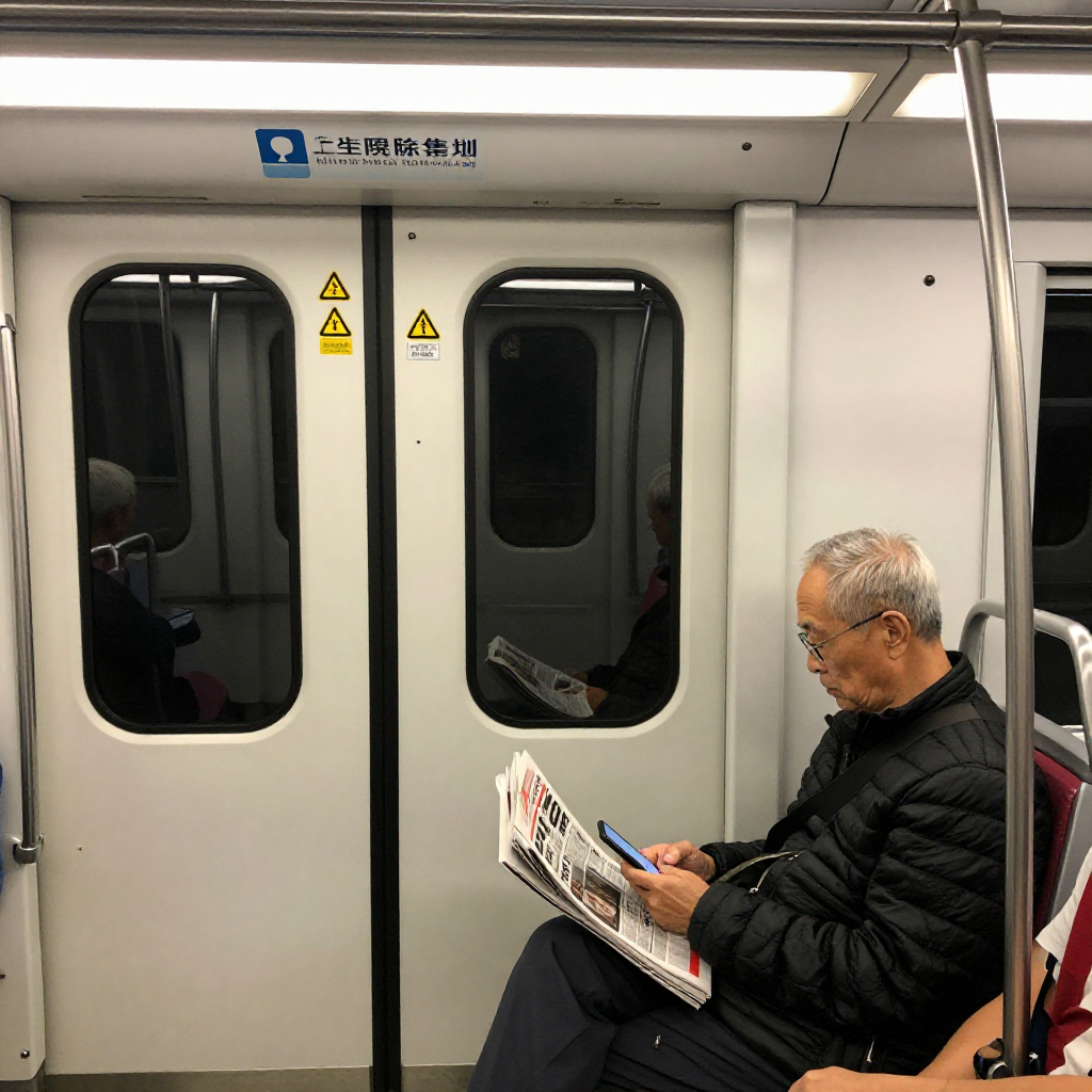 地鐵車廂內望手機新聞