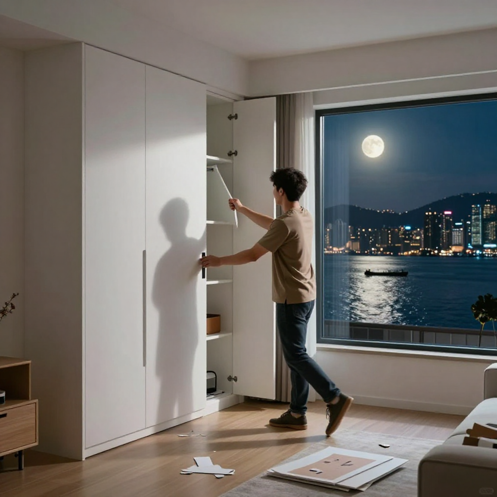 中秋前夜维港月色照进新装储物柜客厅